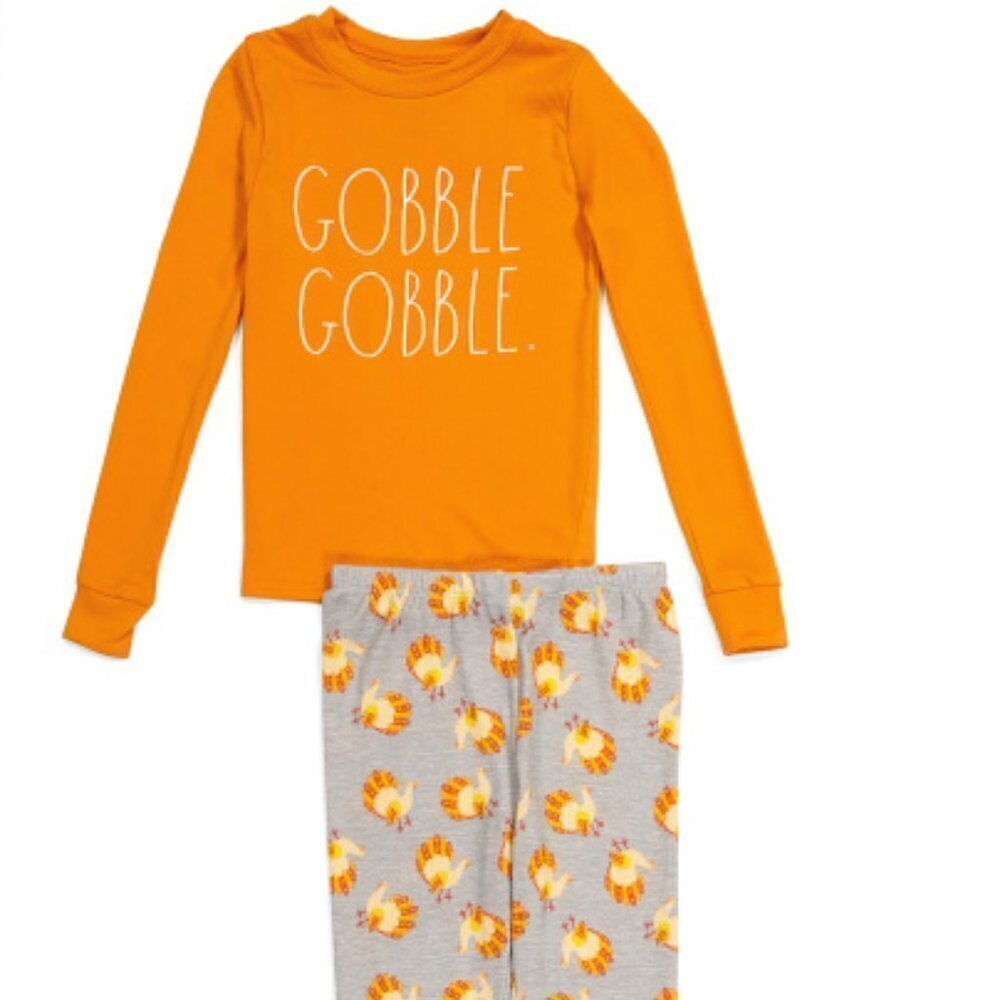 NIP RAE DUNN CHILD 4T Gobble Gobble Tight Fit FALL THANKSGIVING Pajama Set